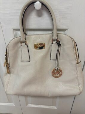 Michael Kors Off-White Leather Satchel with Gold Hardware